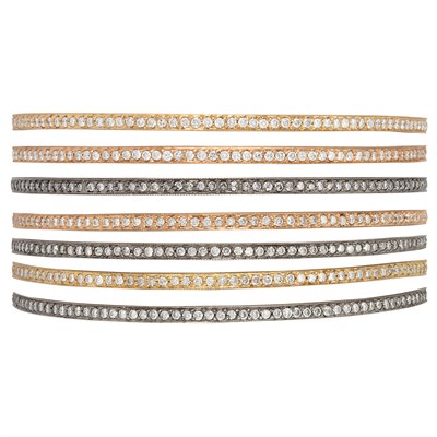 Lot 320 - Seven Rose Gold, Blackened Gold and Diamond Bangle Bracelets