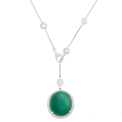 Lot 305 - White Gold, Cabochon Emerald and Diamond Pendant-Necklace