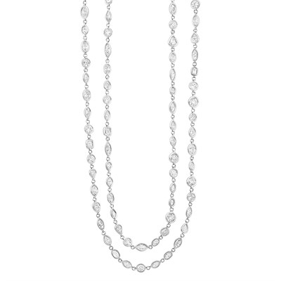 Lot 484 - Long Platinum and Diamond Chain Necklace