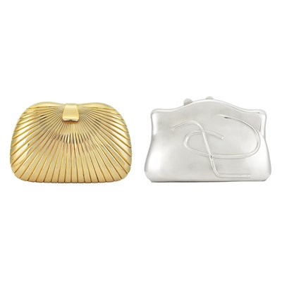 Lot 821 - Two Yellow and White Metal Evening Purses with Carrying Chains