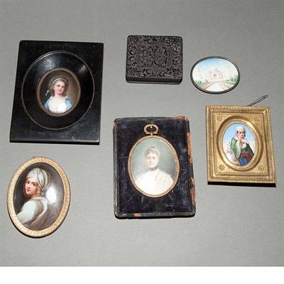 Lot 295 - Group of Six Framed Portrait Miniatures 19th...