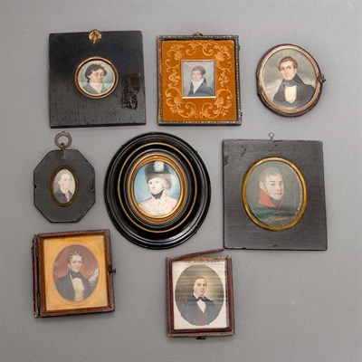 Lot 300 - Group of Eight Framed Portrait Miniatures 19th...