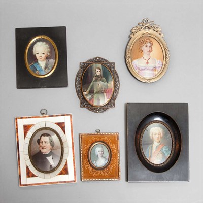 Lot 302 - Group of Six Framed Portrait Miniatures Late...