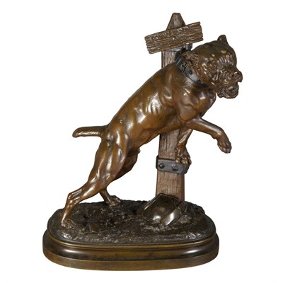 Lot 424 - Bronze Figure of a Watchdog Titled Prenez...
