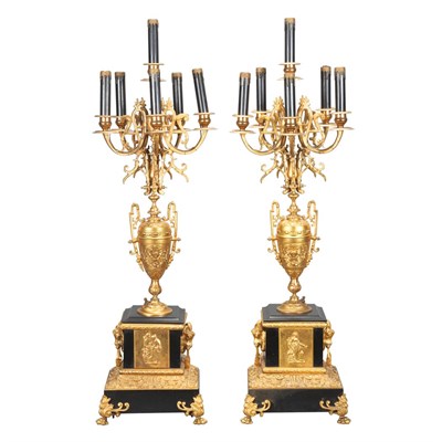 Lot 655 - Pair of Empire Style Gilt-Metal and Marble Six-...