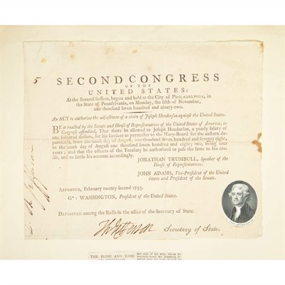 Lot 25 - JEFFERSON, THOMAS Document Signed as Secretary...