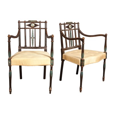 Lot 327 - Pair of George III Painted Armchairs Late 18th...