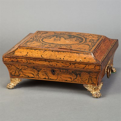 Lot 554 - Regency Ink Decorated Fruitwood Tea Caddy 19th...