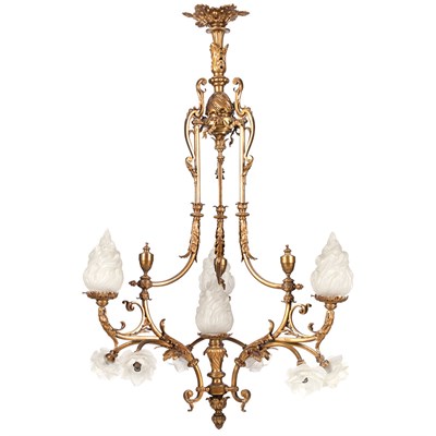 Lot 345 - Louis XVI Style Antique Gold Finish Ten-Light...