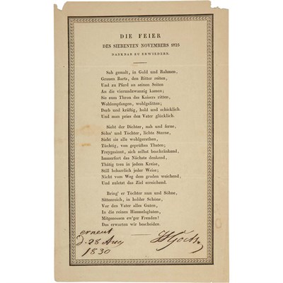 Lot 98 - GOETHE, WOLFGANG JOHANN Signature on printed...