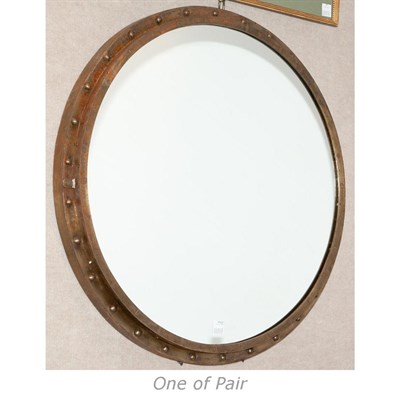 Lot 234 - Pair of Rustic Style Patinated-Metal Mirrors...