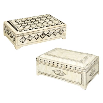 Lot 519 - Two Ink Decorated Bone Boxes Height of taller...