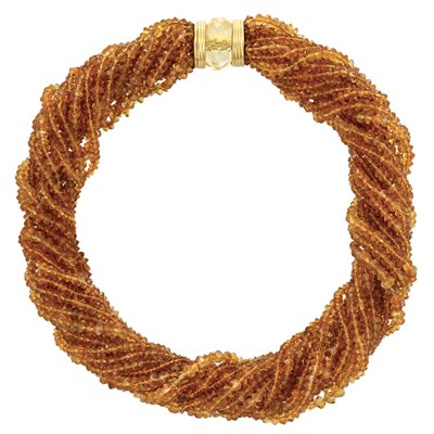 Lot 33 - Multistrand Citrine Bead Torsade Necklace with Gold and Citrine Bead Clasp