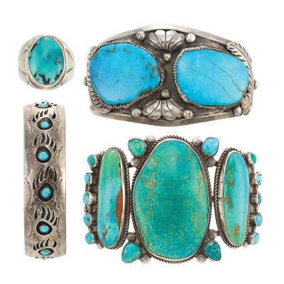 Lot 360 - Group of Sterling Silver and Turquoise Jewelry