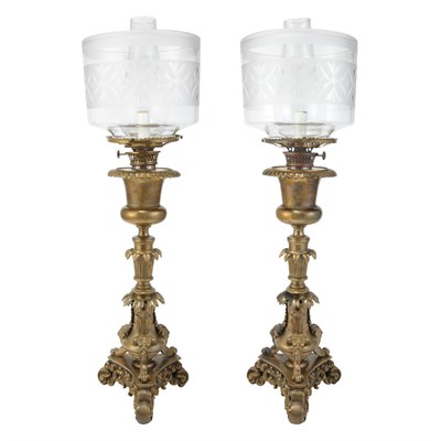 Lot 124 - Pair of Gilt-Brass Fluid Lamps Second quarter...