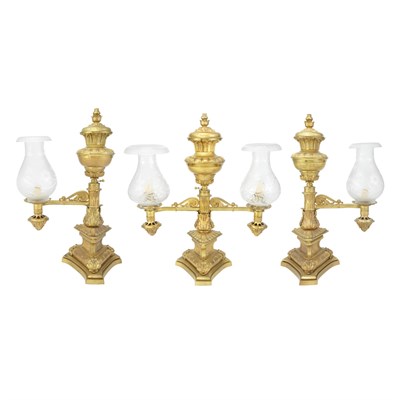 Lot 129 - Group of Three Gilt-Bronze Argand Lamps...