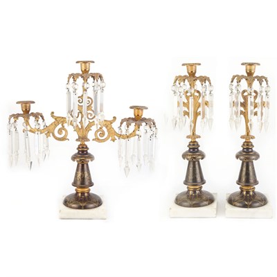 Lot 262 - Patinated Brass and Glass Three-Piece...