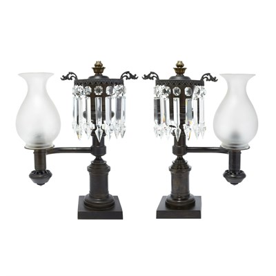 Lot 136 - Pair of Patinated-Bronze Single-Arm Argand...