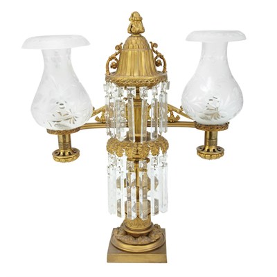 Lot 130 - Gilt-Bronze Two-Arm Argand Lamp Retailed by B....