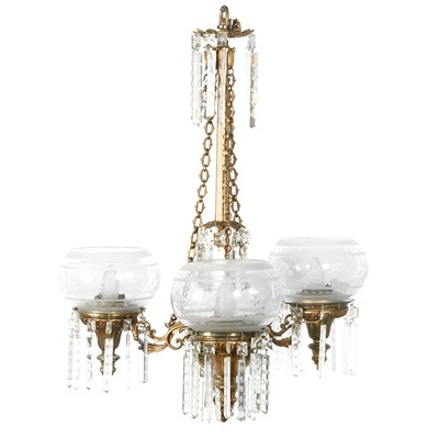 Lot 283 - Gilt-Brass and Cut Glass Three-Light...