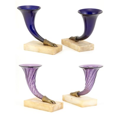 Lot 237 - Two Pairs of Glass, Brass and Marble...