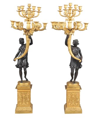 Lot 196 - Pair of Empire Style Gilt and Patinated-Bronze...