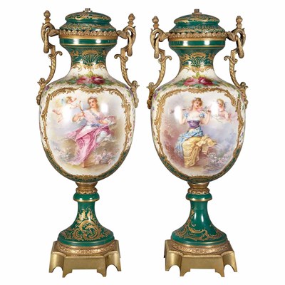 Lot 334 - Pair of Sevres Style Gilt-Bronze Mounted...