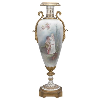 Lot 329 - Sevres Style Gilt-Bronze Mounted Porcelain Urn...
