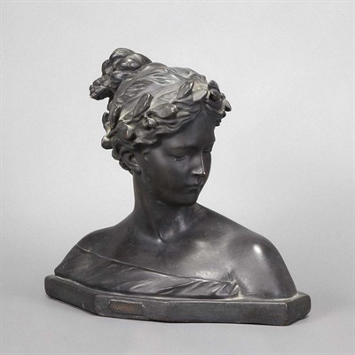 Lot 595 - Black Painted Composition Bust of a Classical...