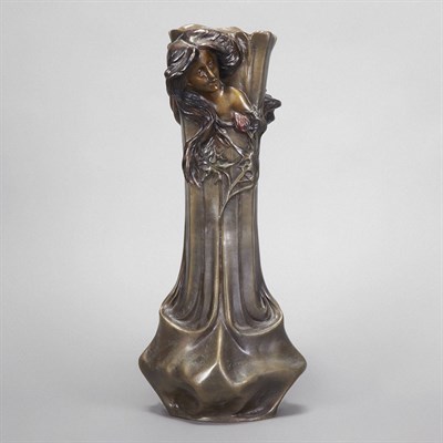 Lot 473 - Art Nouveau Style Cold Painted Metal Vase...
