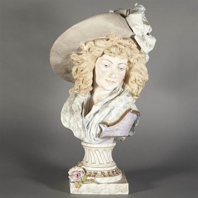 Lot 594 - Painted Bisque Ceramic Bust of a Woman Late...