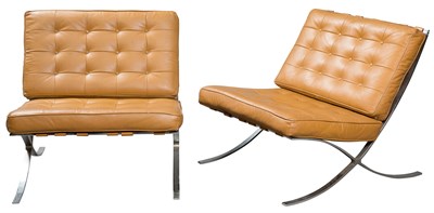 Lot 545 - Pair of Chromed Metal and Leather Barcelona...