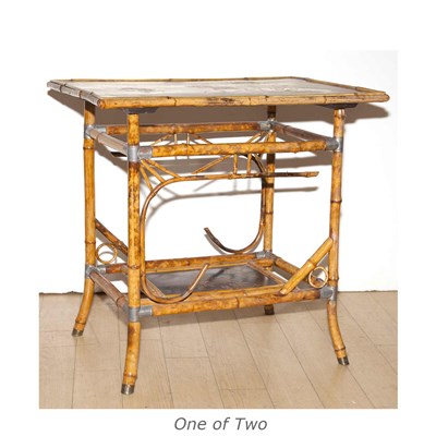 Lot 371 - Two Similar Japaned and Bamboo Side Tables...