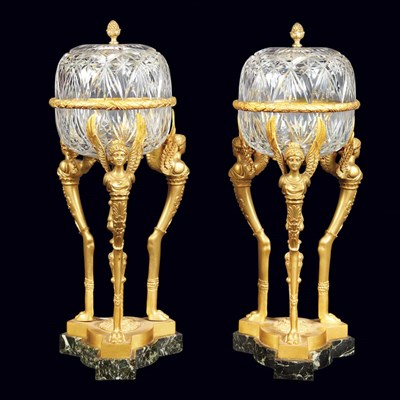 Lot 438 - Pair of Empire Style Gilt-Bronze and Cut Glass...