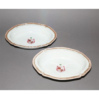 Lot 295 - Pair of Chinese Export Armorial Porcelain...