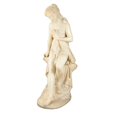 Lot 211 - Alabaster Figure of a Female Bather The woman...