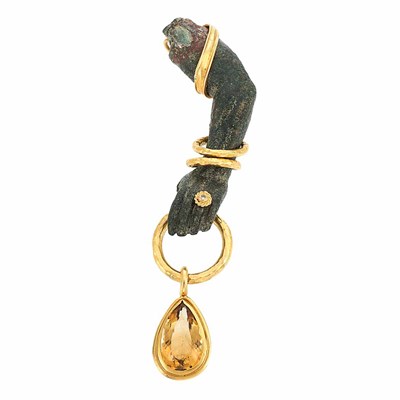 Lot 765 - Gold, Carved Hardstone and Citrine Brooch
