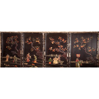 Lot 241 - Chinese Coromandel Four-Panel Screen Depicting...