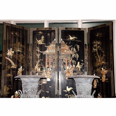 Lot 541 - Chinese Inlaid and Gilt Decorated Black...