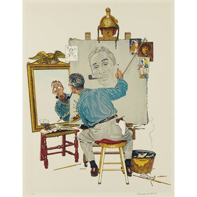 Lot 131 - Norman Rockwell TRIPLE SELF PORTRAIT Color...