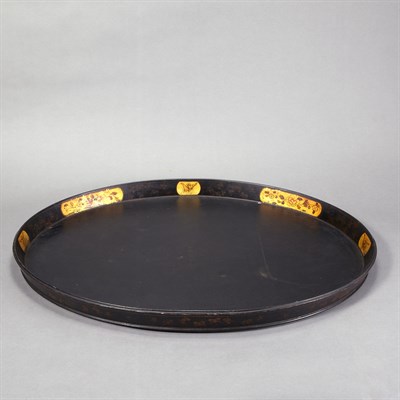 Lot 200 - English Gilt-Decorated Papier Mache Oval Tray...