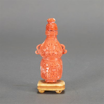 Lot 347 - Chinese Coral Snuff Bottle Of double gourd...