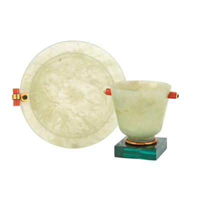 Lot 224 - Continental Art Deco Gold-Mounted Jade and...