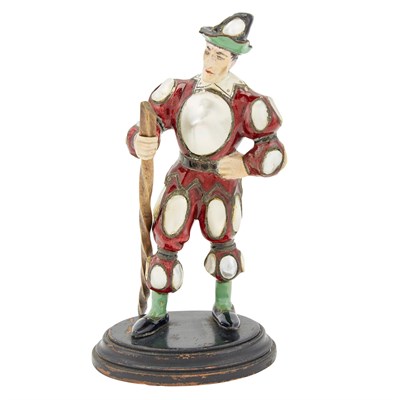 Lot 235 - Continental Enamel and Mother-of-Pearl Figure...