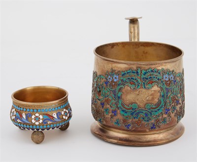 Lot 165 - Russian Silver-Gilt and Cloisonné Enamel Tea...