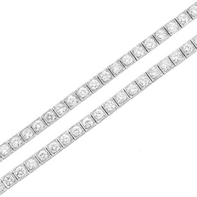 Lot 496 - Pair of Platinum and Diamond Straightline Bracelets
