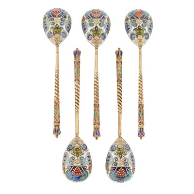 Lot 206 - Set of Five Russian Cloisonné Enamel and...