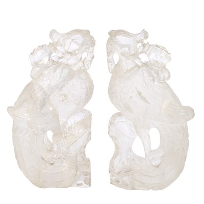 Lot 260 - Pair of Chinese Rock Crystal Phoenix Modeled...
