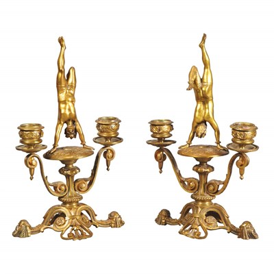 Lot 533 - Companion Pair of Gilt-Bronze Two-Light...