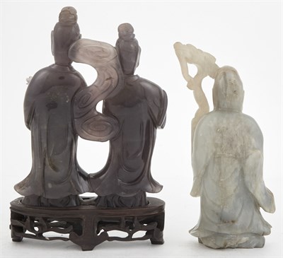 Lot 370 - Chinese Brown Agate Figural Group of Two...